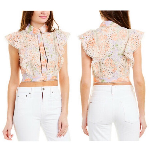 NWOT Alice + Olivia Embroidered Eyelet Blouse - Picture 1 of 10